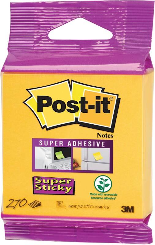 Cube Post-it Super Sticky 76 x 76 mm Jaune Carré 270 Feuilles