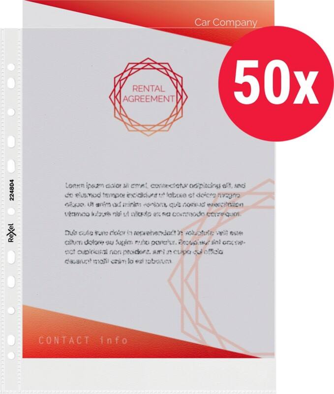 Pochettes perforées Rexel A4 Granuleux Transparent 65 microns PP (Polypropylène) Ouverture par le haut 11 perforations 224804 50 unités