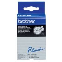 Ruban d'étiquettes Brother TC-201 d’origine Autocollantes Noir sur blanc 12 mm x 7,7m