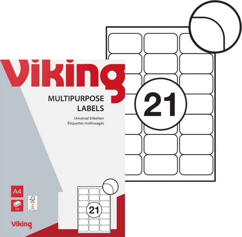 Étiquettes multifonctions Viking 3718026 Adhésif Spécial Blanc 63.5 x 38.1 mm 100 Feuilles de 21 Étiquettes