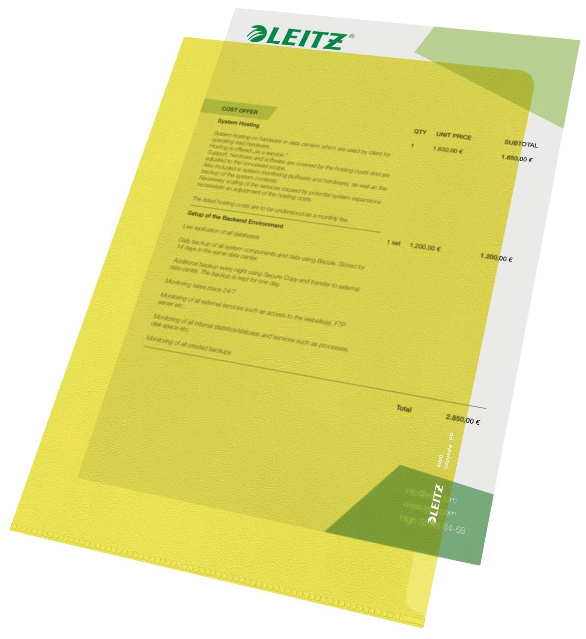 Pochettes coin Leitz 40000015 A4 Jaune PVC 130 microns 100 Unités