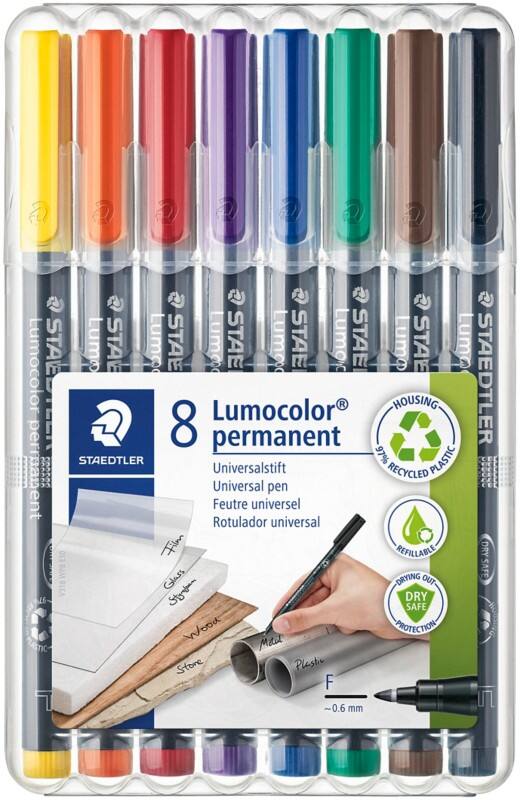 Marqueur OHP/DVD STAEDTLER Lumocolor 318 97% Recyclé Fin Ogive 0,6 mm Assortiment Rechargeable 8 Unités