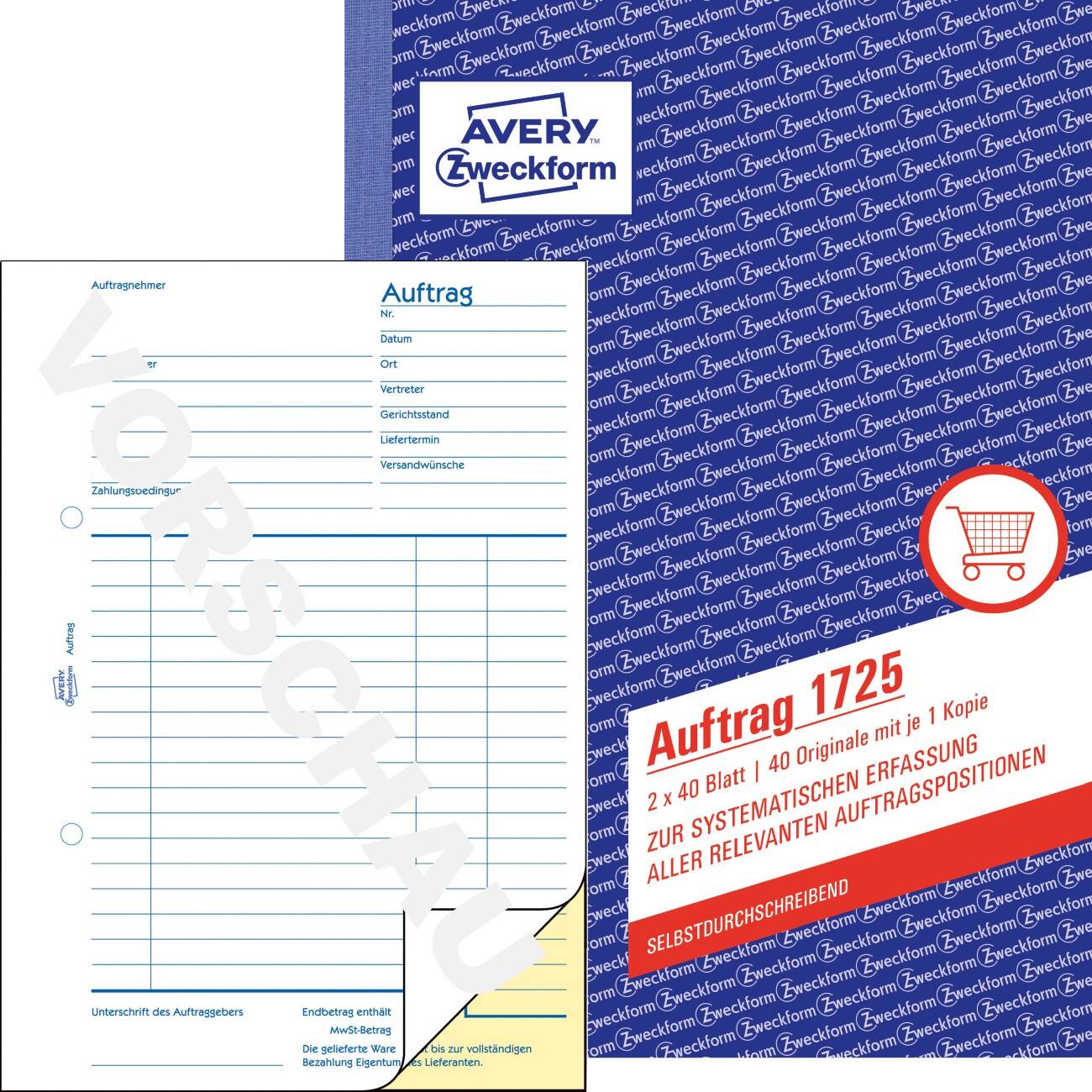 Formulaires de commande AVERY Zweckform 1725 Blanc, jaune A5 21 x 0,7 x 14,9 cm 40 Feuilles