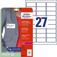 Badges Avery Zweckform L4784-20 Rectangulaire Blanc 63,5 x 29,6 mm 20 x 27 unités