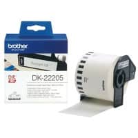 Rouleau d’étiquettes Brother DK-22205 d’origine en continu Autocollantes Noir sur blanc 62 mm x 30,5 m