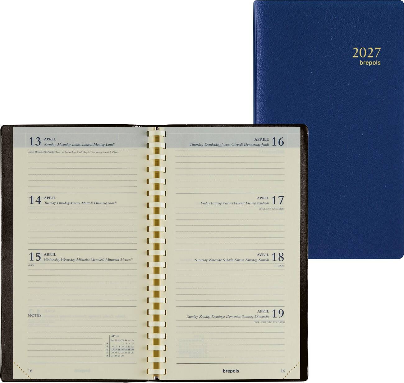 Agenda de poche Brepols Interplan Genova 2027 A6 1 Semaine sur 2 pages Allemand, Anglais, Français, Italien, Néerlandais, Espagnol Bleu 0,736,2058,06,2,0
