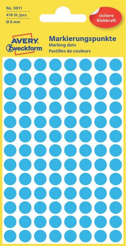 Pastilles autocollantes Avery Rond Adhésif Bleu 4 Feuilles de 104 Étiquettes