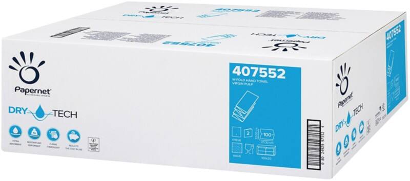 Essuie-mains Papernet DryTech  Pliage en W Blanc 2 épaisseurs 407552 20 Unités de 100 Feuilles