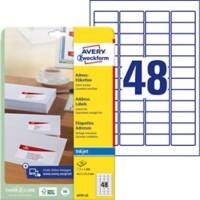 Étiquettes d'adresse Avery J4791-25 45,7 x 21,2 mm Blanc 25 Feuilles de 48 Étiquettes