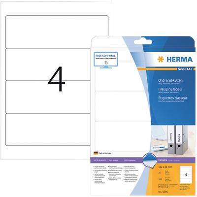 Étiquettes pour dos de classeur SuperPrint HERMA A4 61 mm Blanc 25 Feuilles de 4 Étiquettes 5095