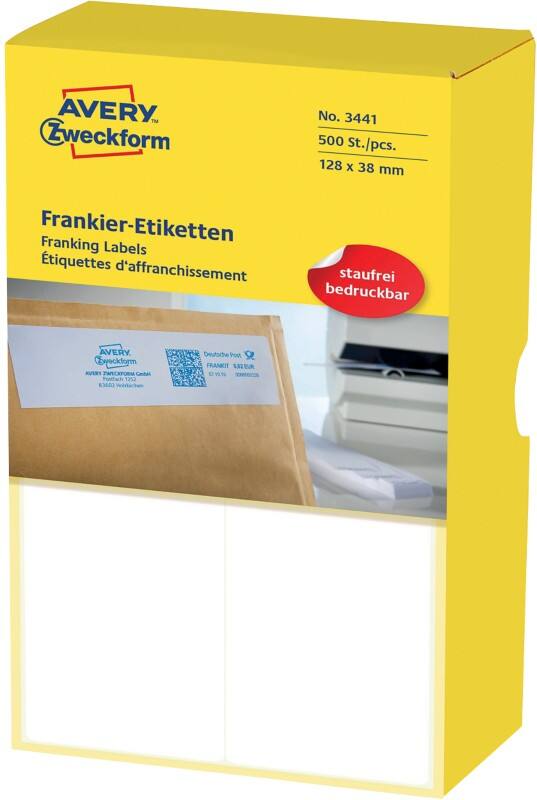 Étiquettes d'affranchissement Franking Avery 3441 Blanc 128 x 38 mm 250 Feuilles de 2 Étiquettes