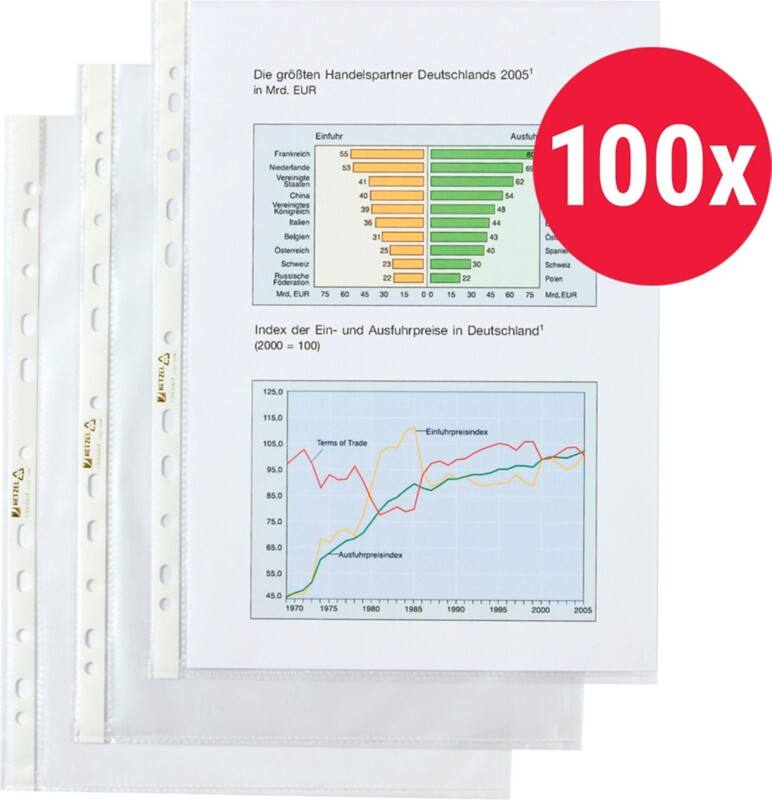 Pochettes perforées Hetzel A4 Granuleux Transparent 35 microns PP (Polypropylène) Ouverture par le haut 11 perforations 224584 100 unités