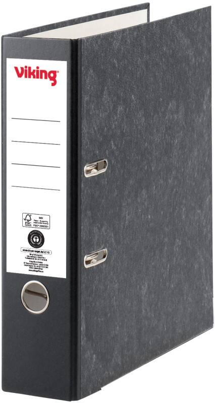 Classeur à levier Viking Large A4 80 mm Noir 2 Anneaux Carton Effet Marbre Portrait