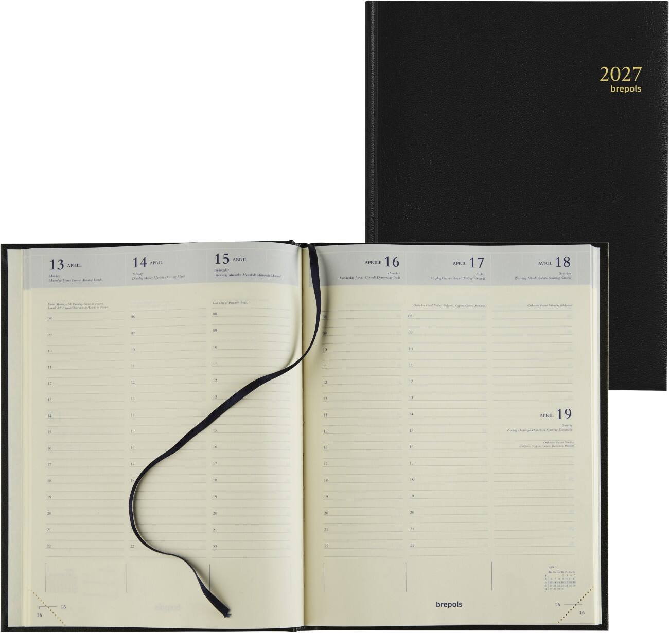 Agenda de bureau Brepols Timing Lima 1 Semaine sur 2 pages 6 Langues 2022 Noir