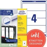 Étiquettes pour dos de classeur à levier Avery Ultragrip L4761-100 Blanc A4 192 x 61 mm 100 Feuilles de 4 Étiquettes