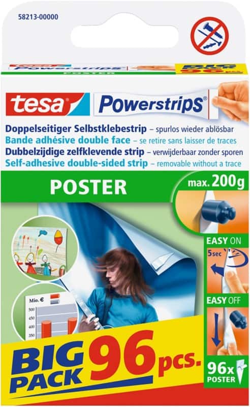 Bande adhésive tesa Powerstrips Poster Transparent 20 mm (l) x 0,045 m (L) 96 Unités