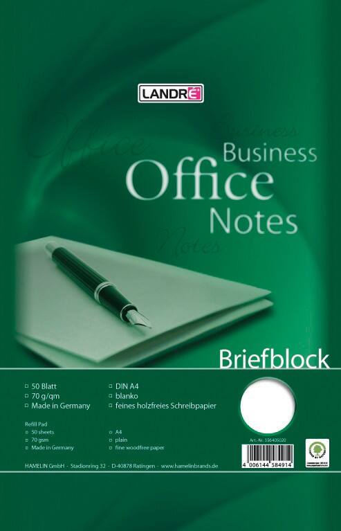 Bloc-notes LANDRÉ Office A4 Vert Reliure supérieure Couverture en carte Collé Réglure unie 50 feuilles