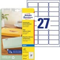 Étiquettes universelles Avery Zweckform J4721-25 QuickPEEL Transparent 63,5 x 29,6 mm 27 Feuilles de 25 Étiquettes