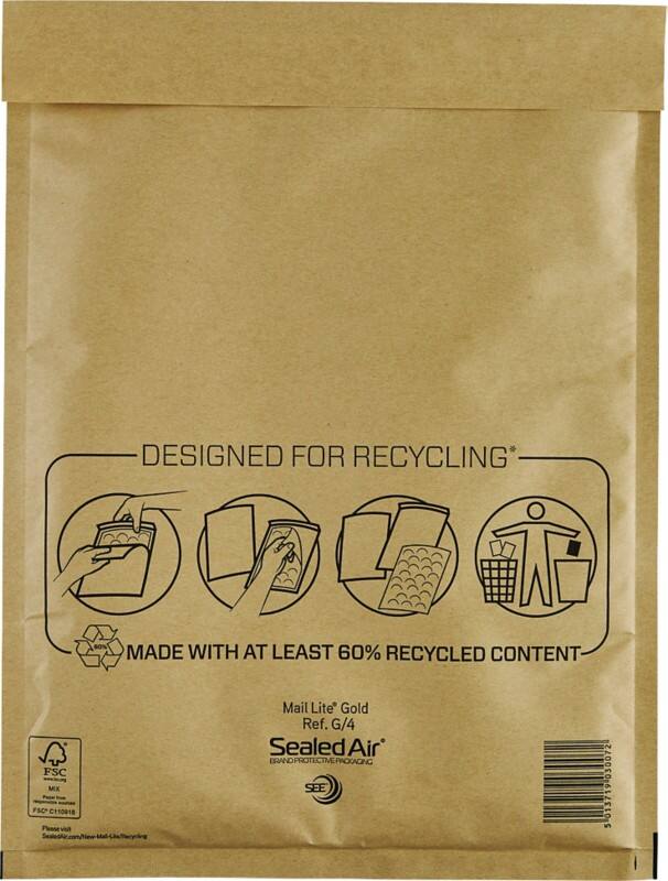 Pochette d'envoi à bulles Mail Lite G/4 Doré Sans Fenêtre 240 (L) x 330 (H) mm Bande adhésive 79 g/m² 10 Unités