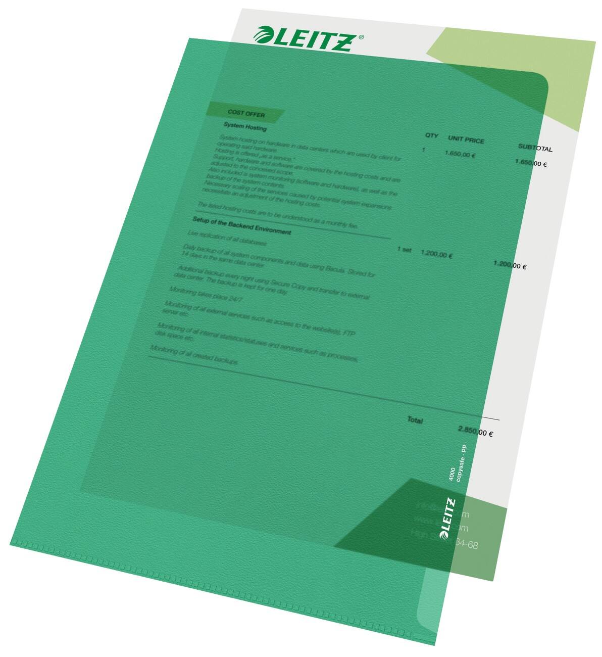 Pochettes coin Leitz 40000055 A4 Vert PVC 130 microns 100 Unités