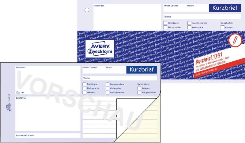Formulaire de lettre courte AVERY Zweckform 1741 Blanc, jaune C5/6 10,5 x 0,3 x 21 cm 2 de 40 Feuilles