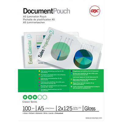 Pochette de plastification Document GBC A5 Brillant 125 microns (2 x 125) Transparent 100 Unités