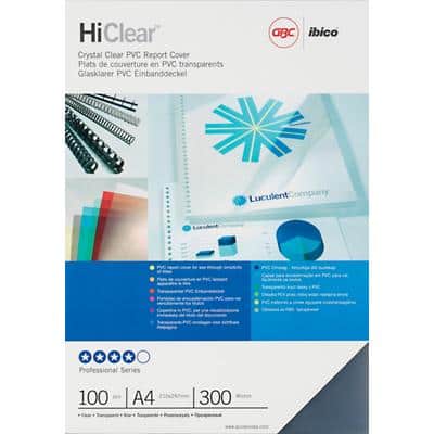 Couvertures de reliure HiClear GBC A4 PVC 300 microns Transparent 100 Unités