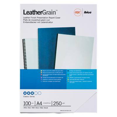 Couvertures grain cuir GBC A4 Carton, LeatherGrain 250 gsm Blanc 100 Unités