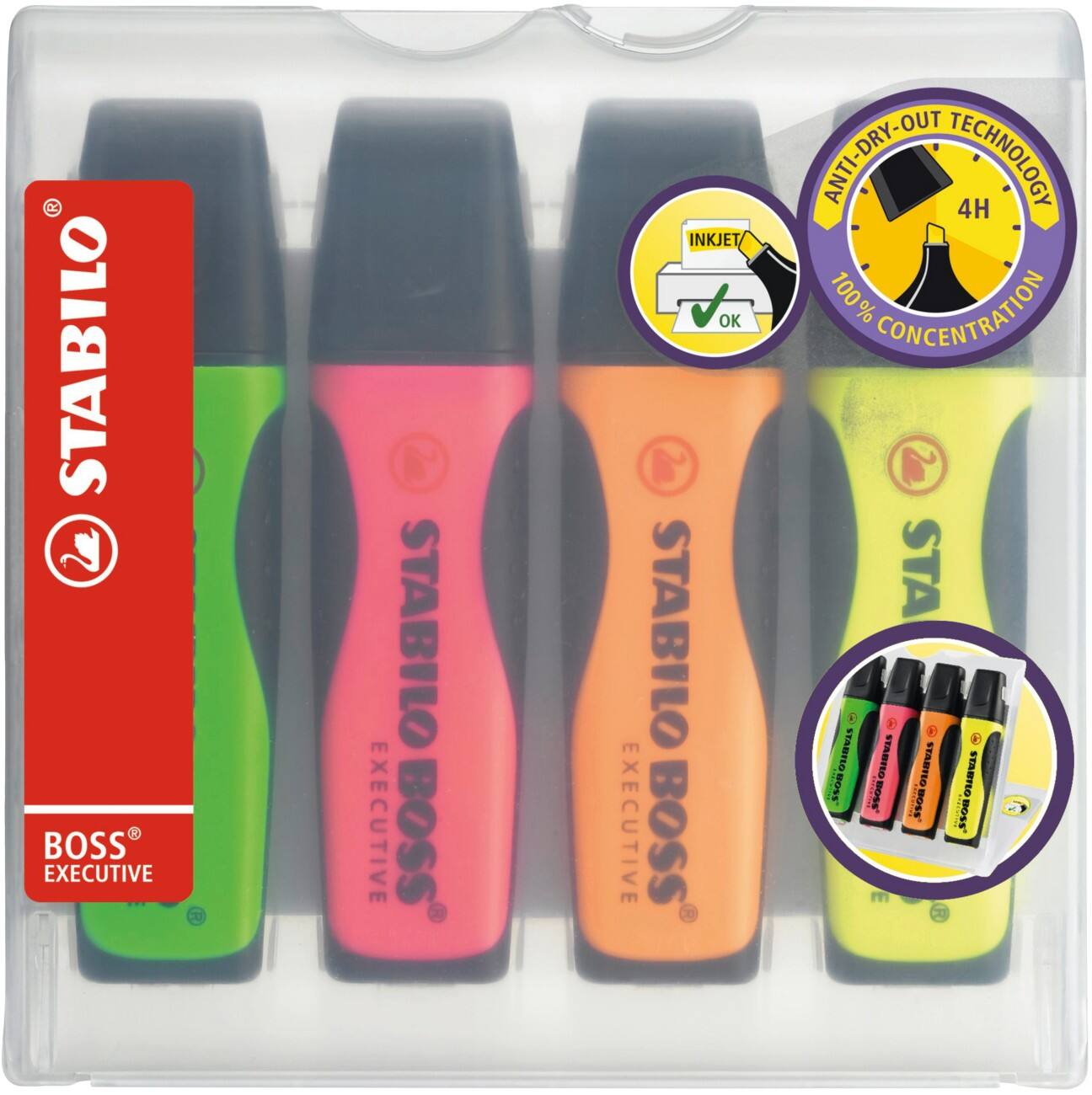 Surligneur STABILO Boss Executive Pointe biseautée Assortiment 4 Unités