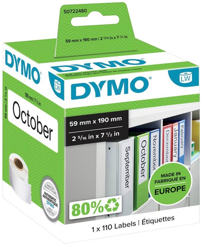 Étiquette universelle DYMO LW Authentique 99019 18433 Autocollantes Noir sur Blanc 59 x 190 mm 110 Étiquettes