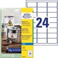Étiquettes ultra-résistantes Avery J4773-10 A4 Blanc Film 63,5 x 33,9 mm 10 feuilles de 24 étiquettes