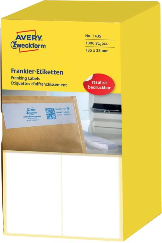 Étiquettes d'affranchissement Avery 3434 Blanc 38 x 135 mm 500 Feuilles de 2 Étiquettes