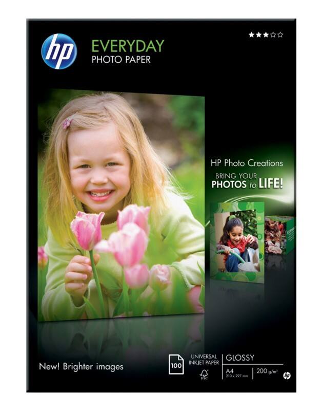 Papier photo HP Everyday Jet d'encre Brillant A4 200 g/m² Blanc 100 Feuilles