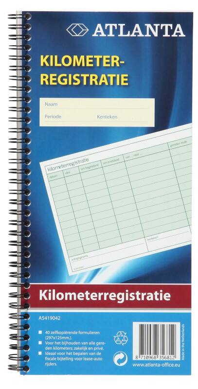 Carnet de suivi kilométrique Djois Atlanta Enregistrement des kilomètres NL Vert Ligné 40 feuilles