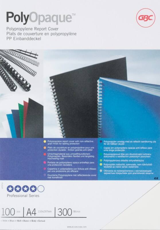 Couverture pour reliure GBC PolyOpaque A4 300 microns PP (Polypropylène) Blanc 100 Unités