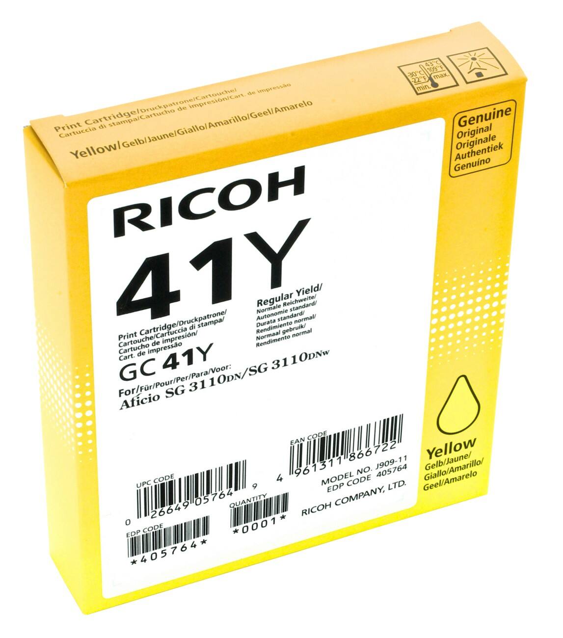 Cartouche jet d'encre Ricoh D'origine GC-41YH Jaune 405764