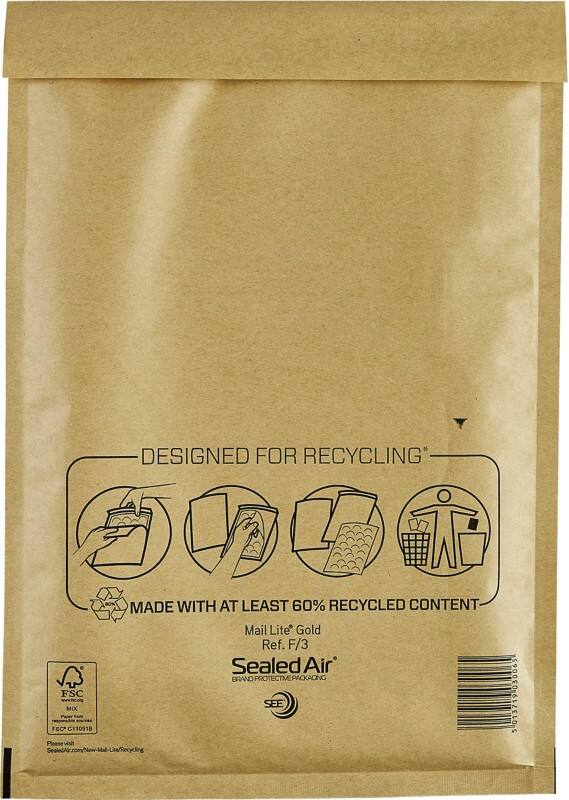 Pochette d'envoi à bulles Mail Lite F/3 Doré Sans Fenêtre 220 (L) x 330 (H) mm Bande adhésive 79 g/m² 50 Unités
