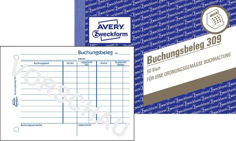 Reçus de réservation AVERY Zweckform 309 Blanc A6 paysage 14,8 x 10,5 cm 50 Feuilles