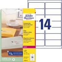 Étiquettes d’adresse Avery L7563-25 Autocollantes 99,1 x 38,1mm Transparentes 25 Feuilles de 14 Étiquettes