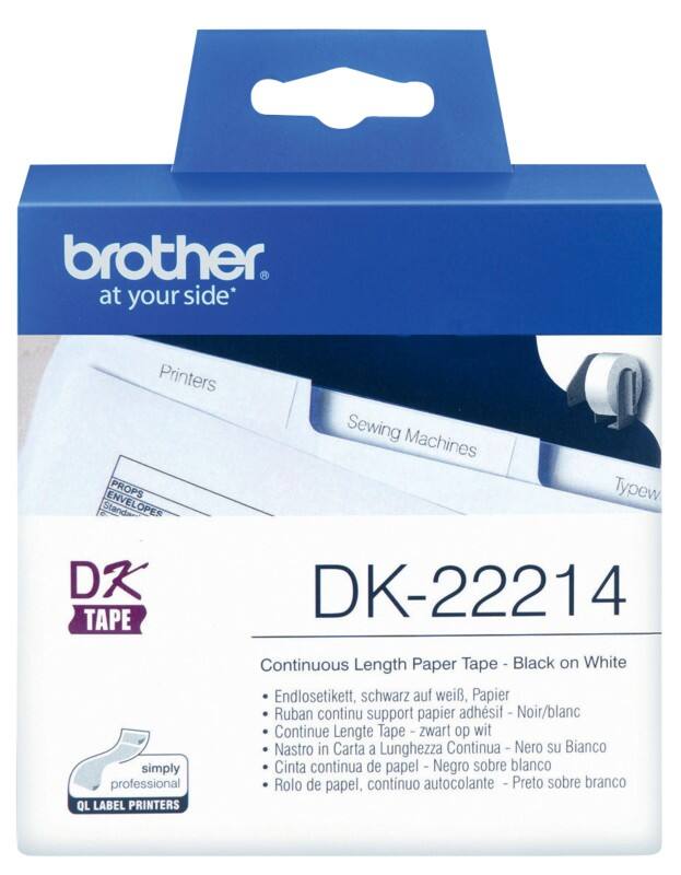 Étiquettes Brother QL Authentique DK-22214 DK22214 Autocollantes Noir sur Blanc 12 x 12 mm