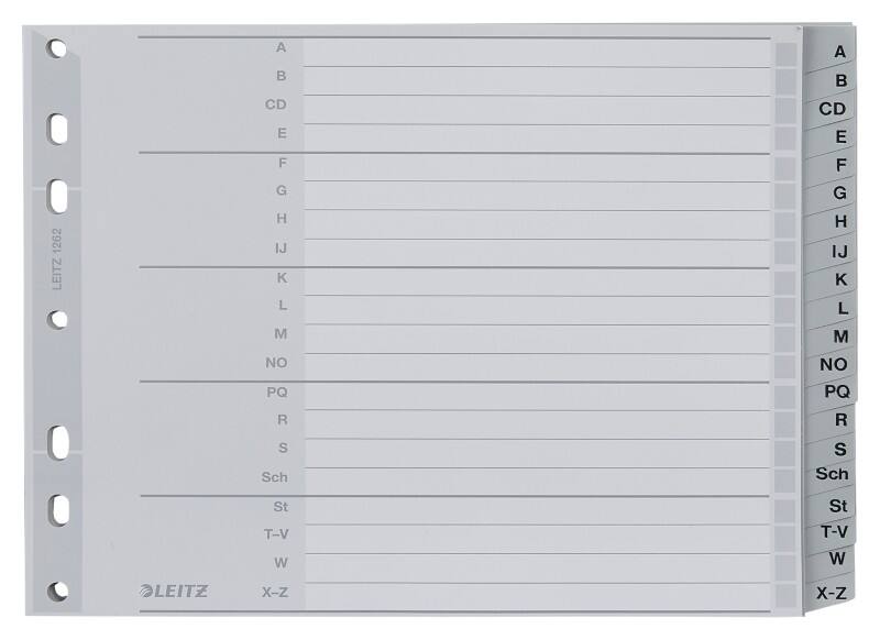 Intercalaire A - Z Leitz A5 Gris 20 intercalaires PP (Polypropylène) 7 Perforations 1262