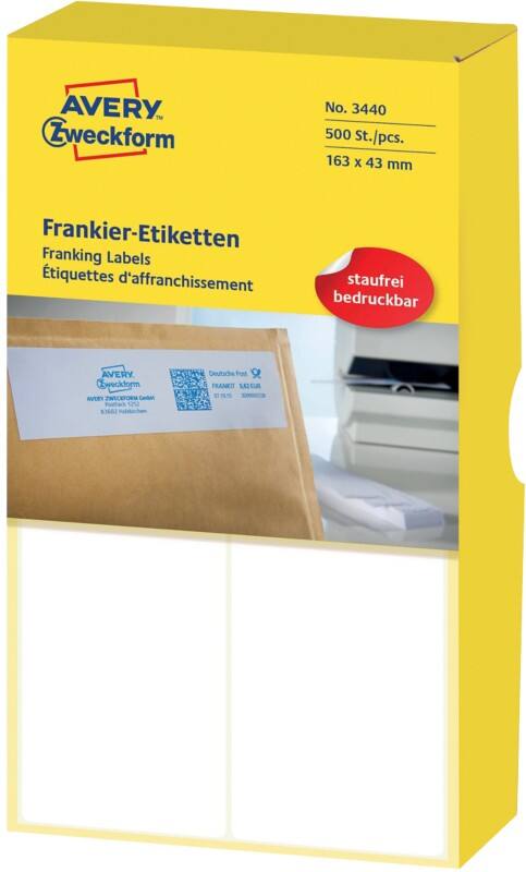 Étiquettes d'affranchissement Franking Avery 3440 Blanc 163 x 43 mm 250 Feuilles de 2 Étiquettes