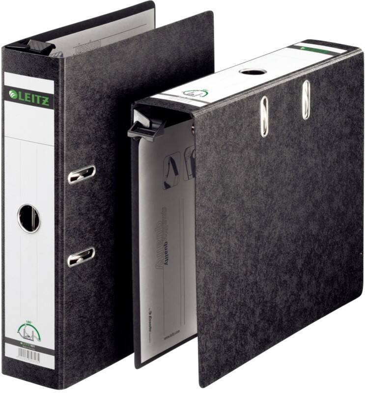 Classeur à levier Leitz Large 180° A4 80 mm Noir 2 Anneaux 1821 Panneau dur Effet Marbre Portrait