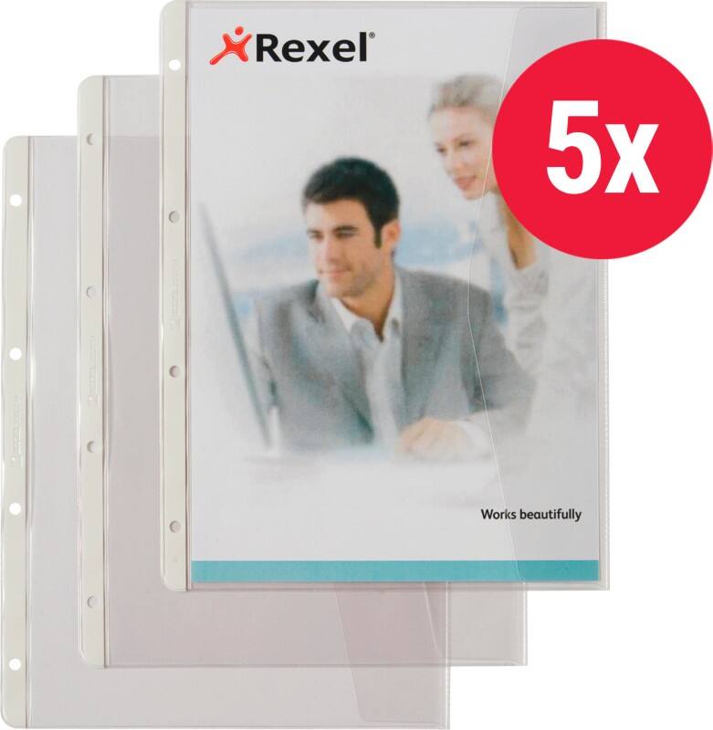 Pochettes perforées Hetzel A4 Granuleux Transparent 140 microns PVC (Polychlorure de vinyle) Ouverture à droite 4 perforations 227784 5 unités