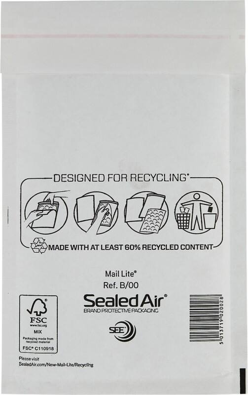 Pochette d’envoi à bulles Mail Lite B/00 Blanc Sans Fenêtre 120 (L) x 210 (H) mm Bande adhésive 79 g/m² 100 Unités