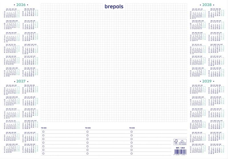 Calendrier de bureau Brepols DeskMate 2026, 2027, 2028, 2029 Néerlandais, Français, Allemand, Anglais 35 (L) x 0,5 (P) x 50 (H) cm Blanc 40 Feuilles