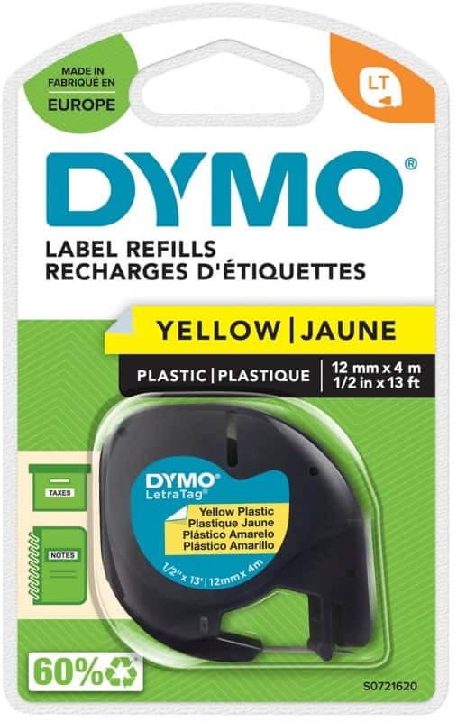 Ruban d'étiquettes LT Dymo 91202 S0721660 Authentique Adhésif Noir sur jaune 12 mm (l) x 4 m (L)