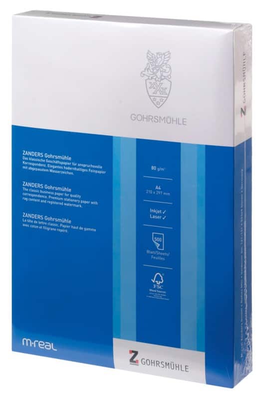 Papier filigrané A4 ZANDERS Gohrsmühle Blanc 80 g/m² Mat 500 Feuilles
