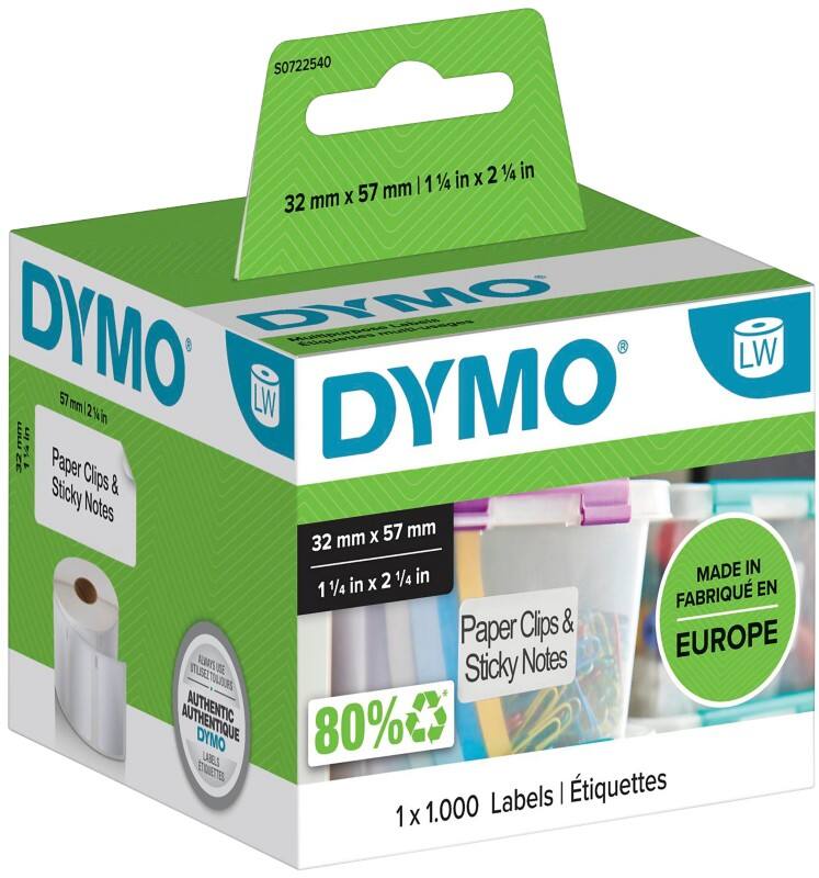 Étiquette universelle DYMO LW Authentique 11354 2027786 Autocollantes Noir sur Blanc 32 x 57 mm 1000 Étiquettes
