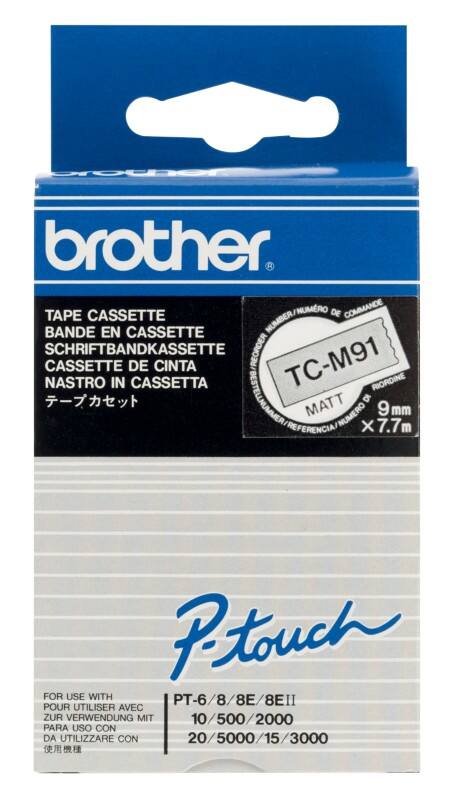 Rouleau d’étiquettes Brother TC-M91 d’origine en continu Autocollantes Noir sur transparent 9 mm x 7,7 m
